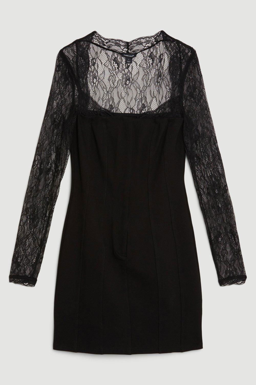 The Reconstituted Jersey Lace Camisole Mini Dress- Black