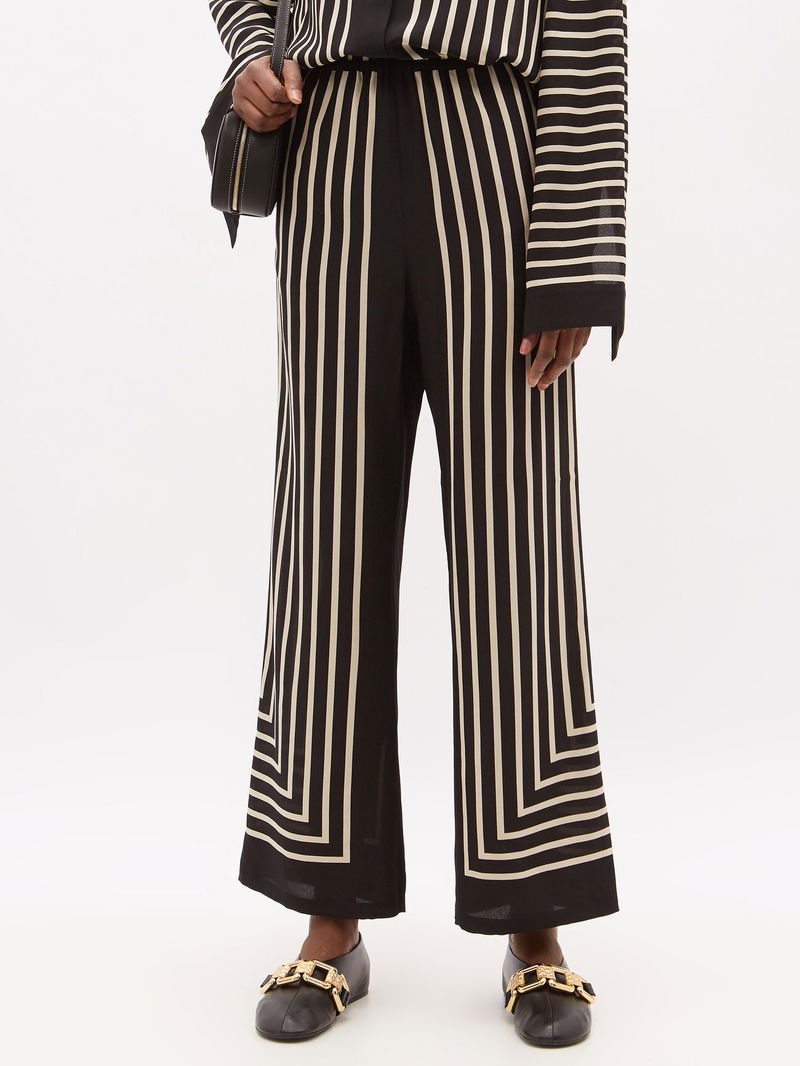 Toteme Silk Striped Elasticated Waist Loose Long Pants