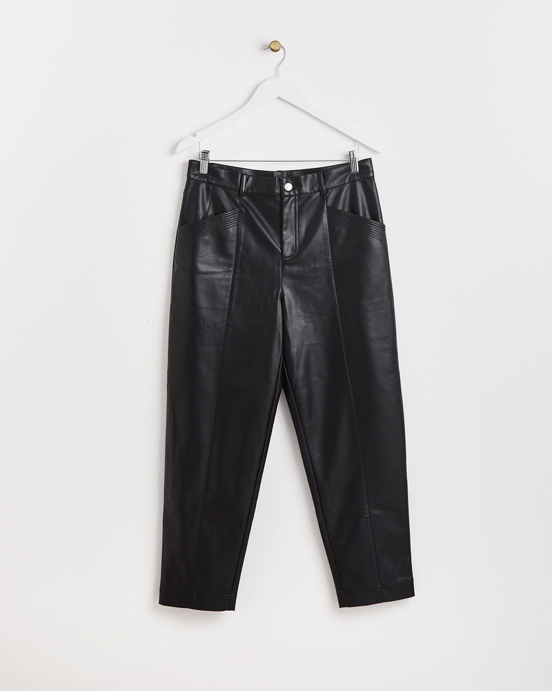 Faux Leather Tapered Leg Trousers