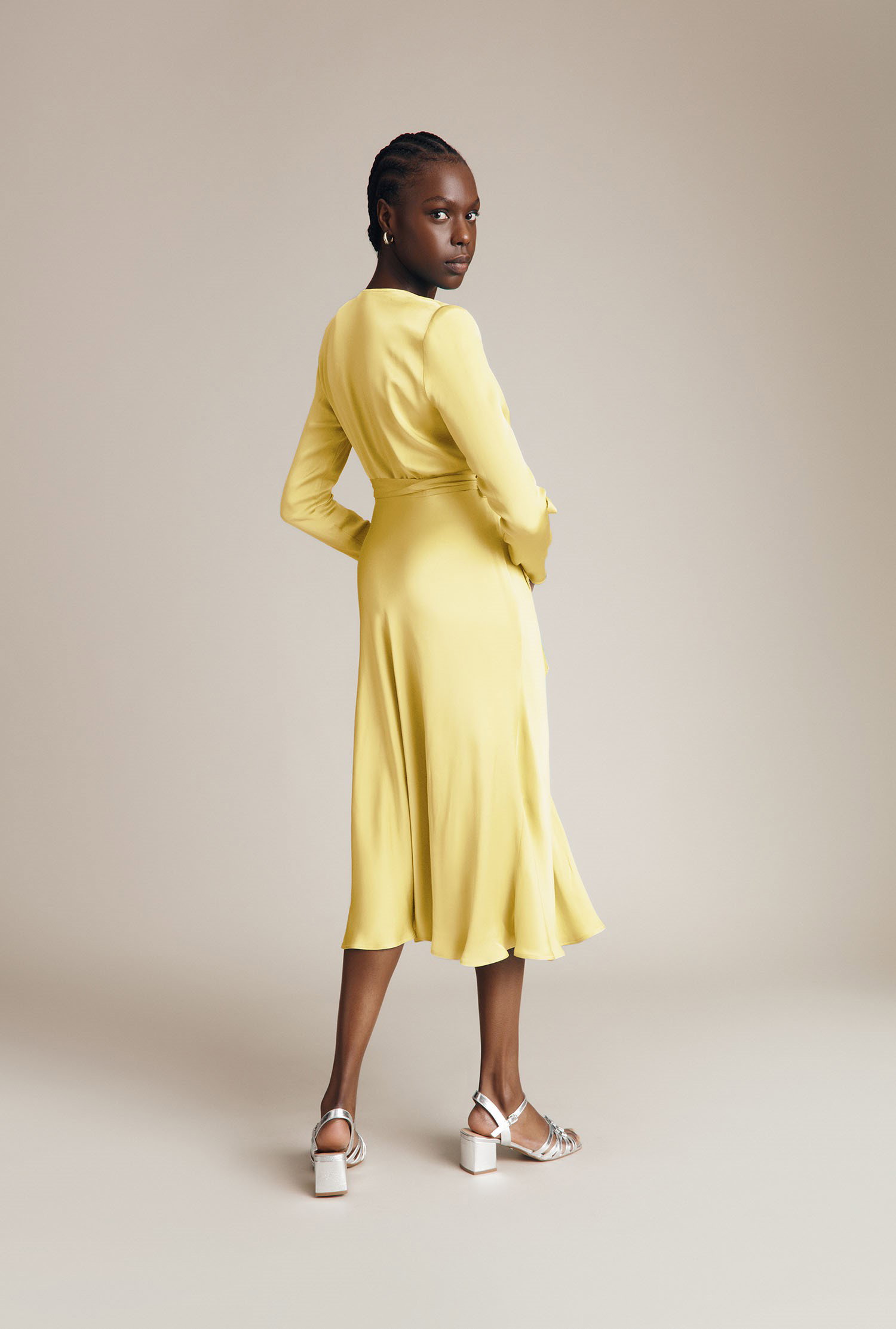 GHOST Meryl Satin Midi Dress | endource