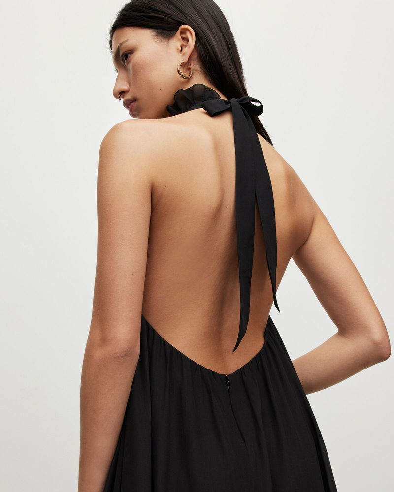 ALLSAINTS Alaya Silk Asymmetrical Maxi Dress in Black