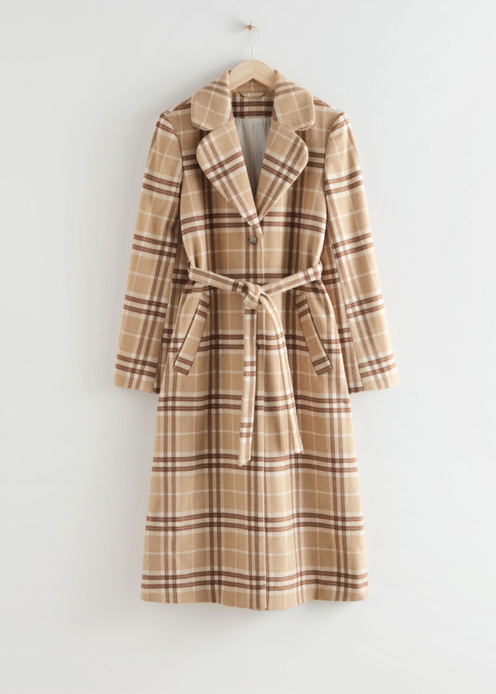 & OTHER STORIES Belted Wool Blend Coat in Brown Checks | endource