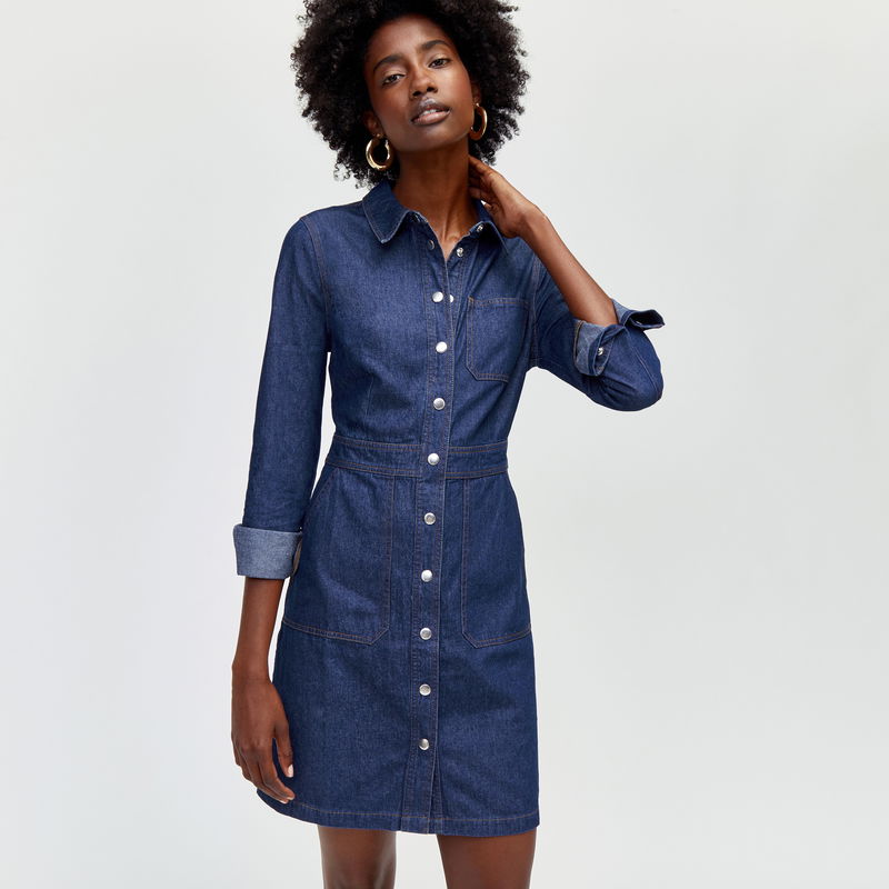 WAREHOUSE Snap Front Pocket Denim Dress | endource WAREHOUSE Snap Front Pocket Denim Dress | endource