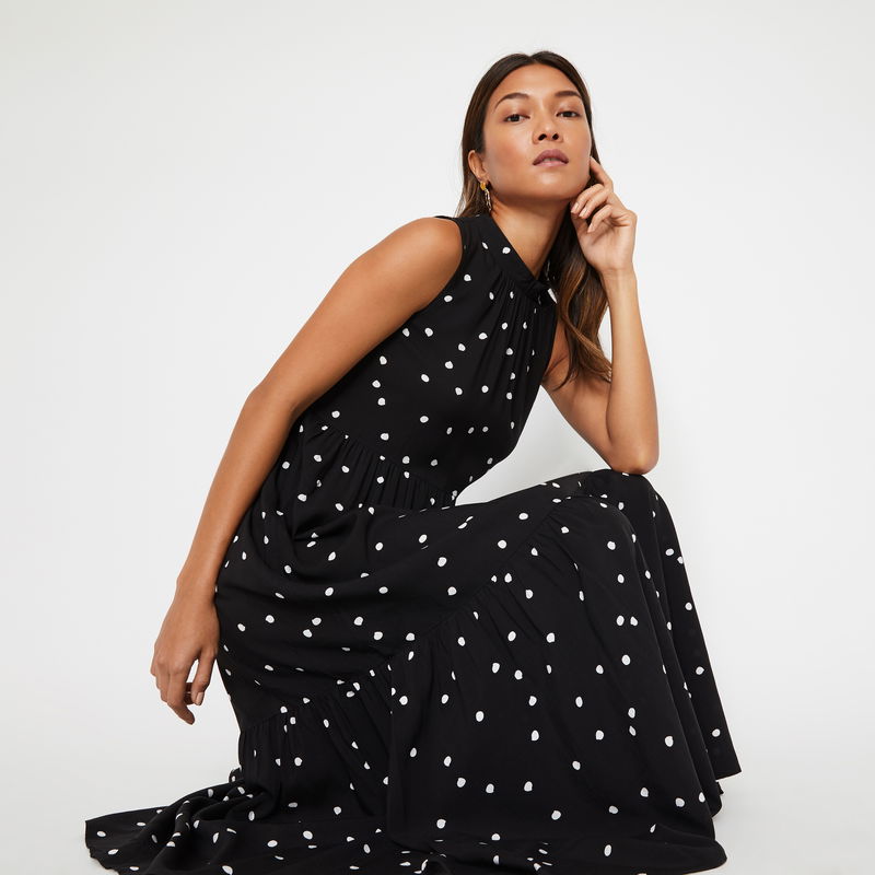 WAREHOUSE Polka Dot Tiered Midi Dress | endource