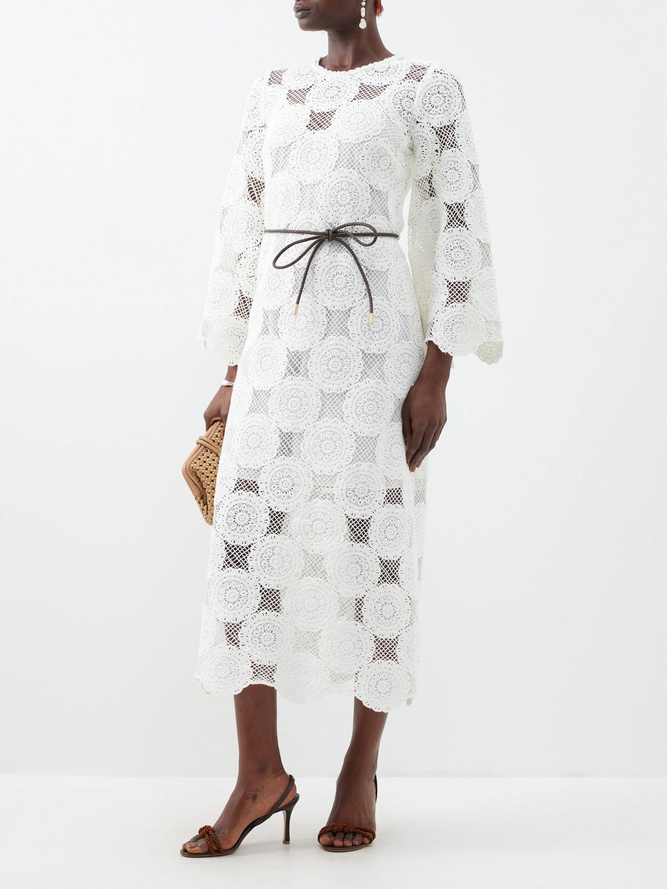 ZIMMERMANN Junie Cotton Lace Midi Dress in White | Endource