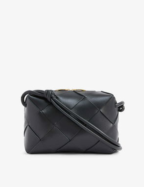 Topshop lola mini weave detailed leather crossbody bag in black