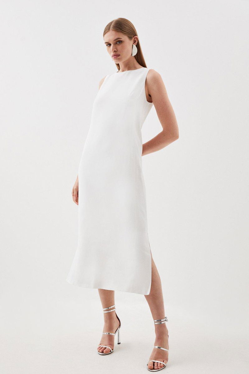 Satin Back Crepe Column Woven Midaxi Dress