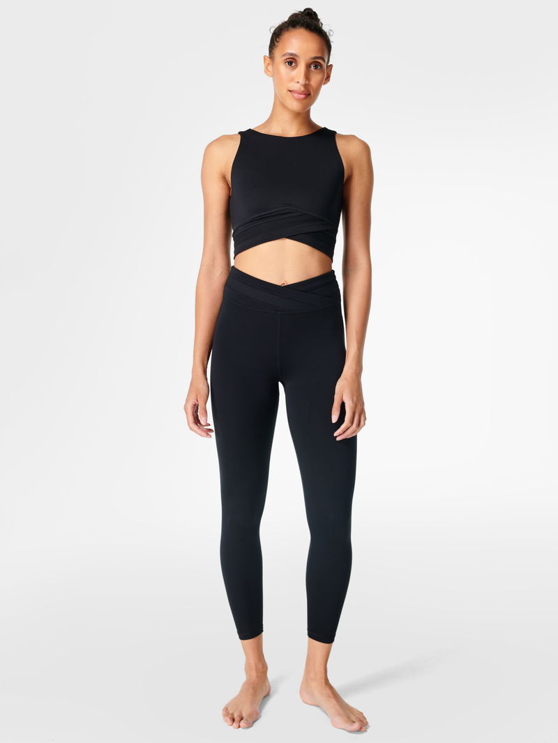 Sweaty Betty All Day Wrap Waist 7/8 Slicked Leggings, Blue