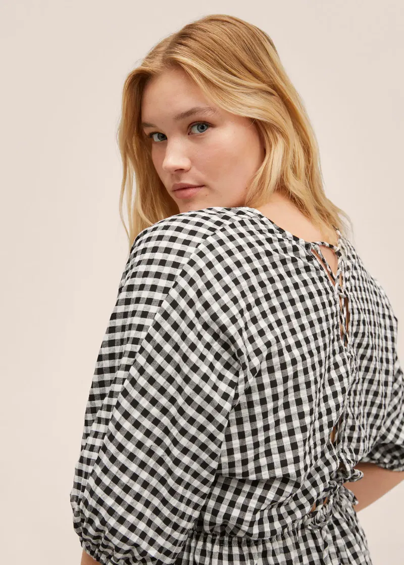 mango checked cotton dress Checkered midi dress with ruched detail