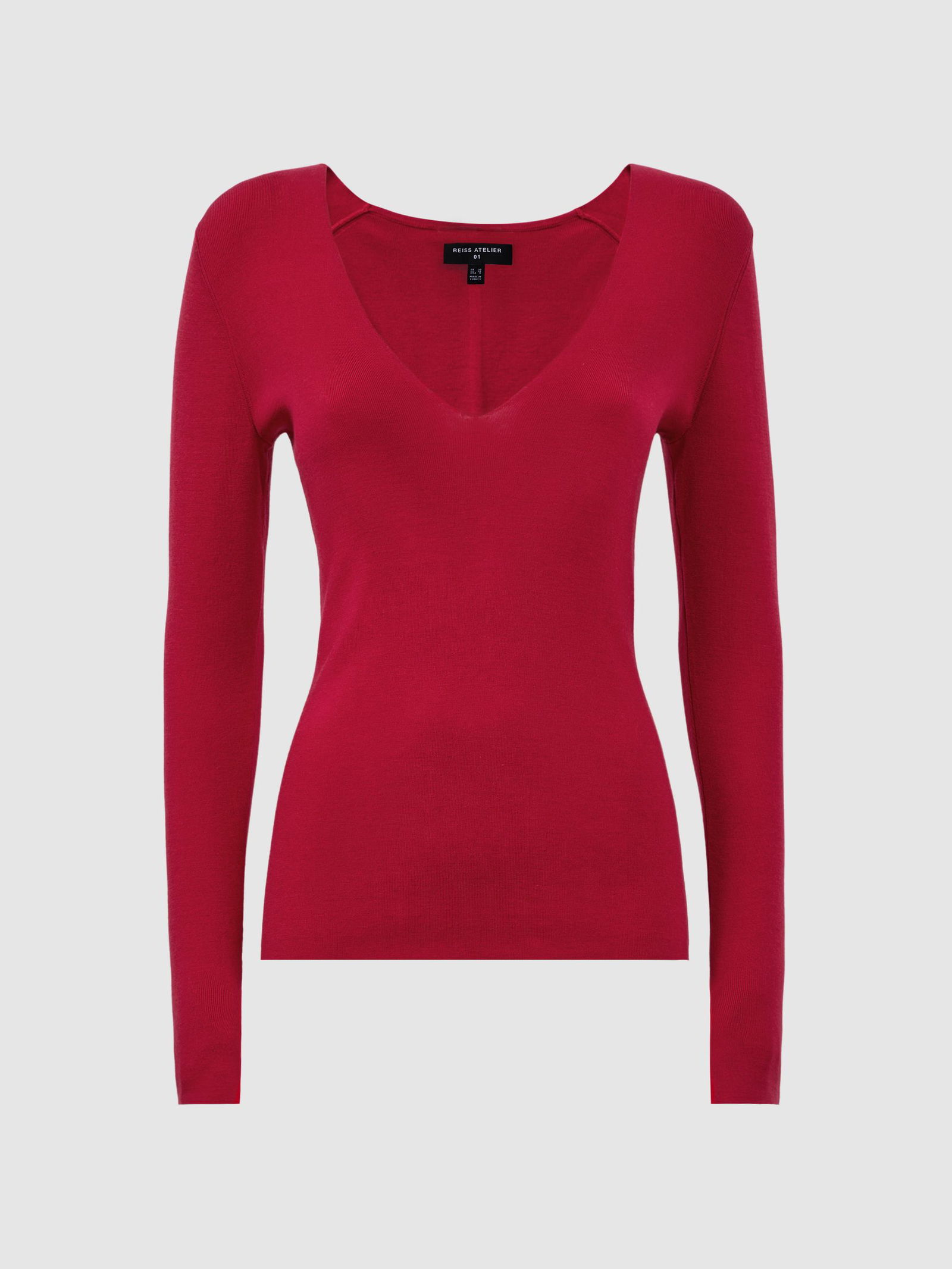 red v neck long sleeve top