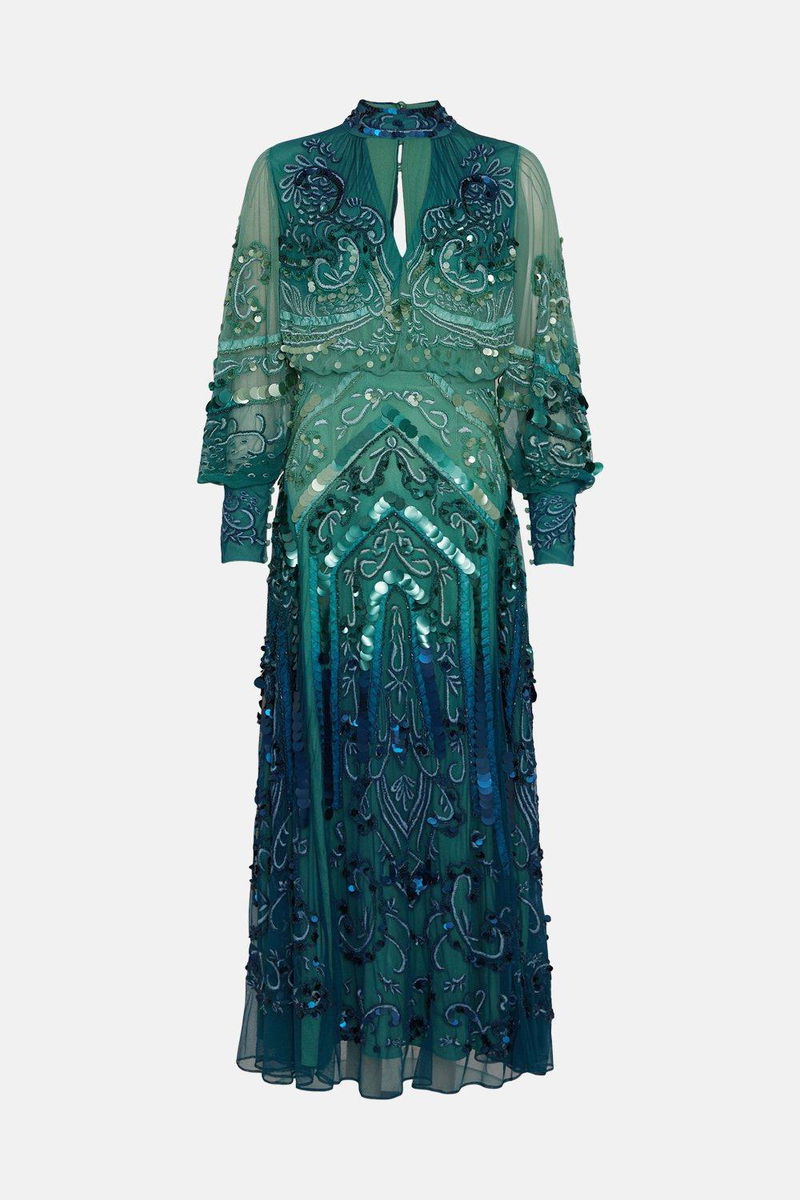 KAREN MILLEN Ombre Sequin And Embroidered Maxi Dress | endource KAREN MILLEN Ombre Sequin And Embroidered Maxi Dress | endource