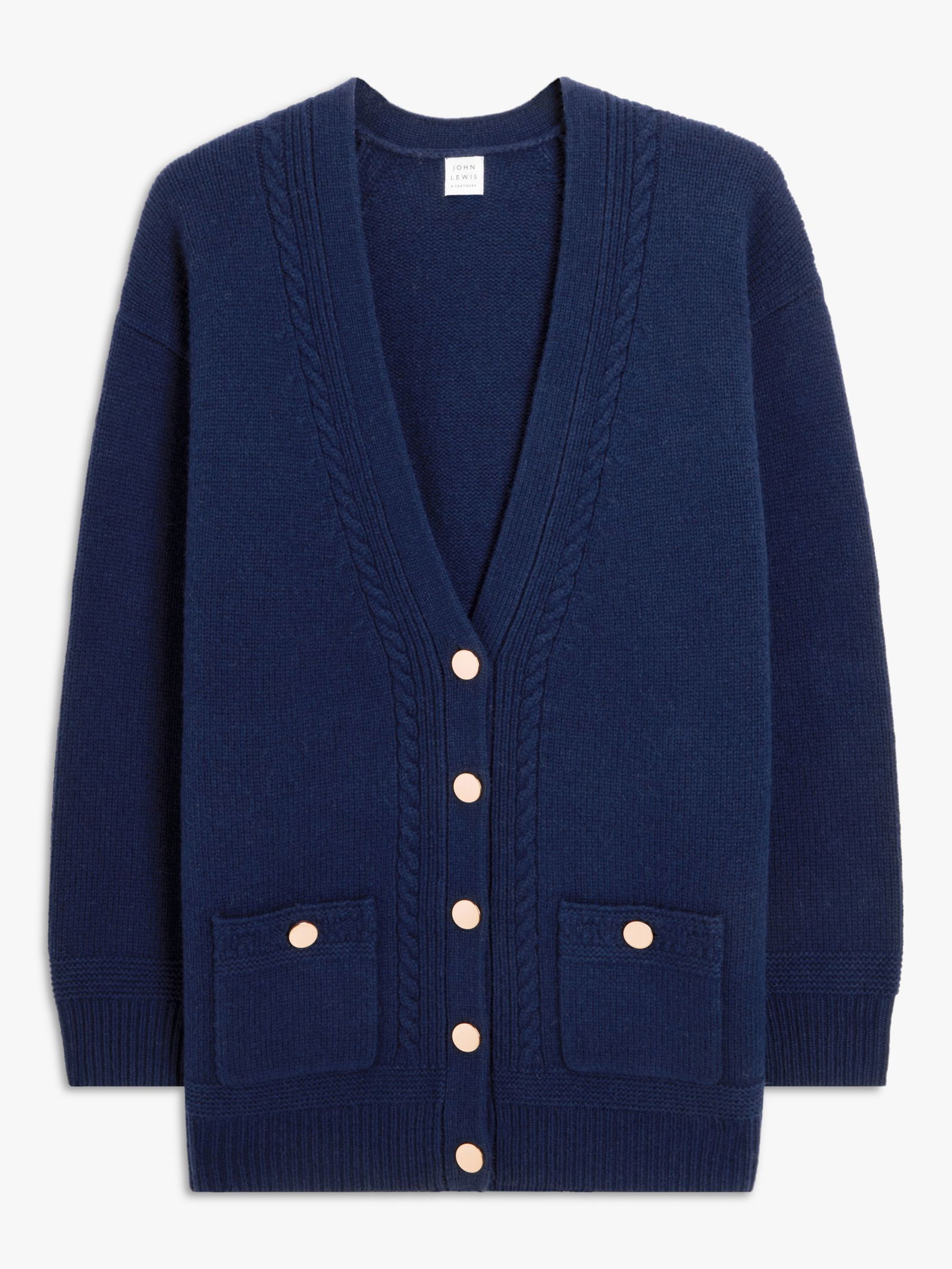 JOHN LEWIS Wool Longline Cardigan in Navy | endource