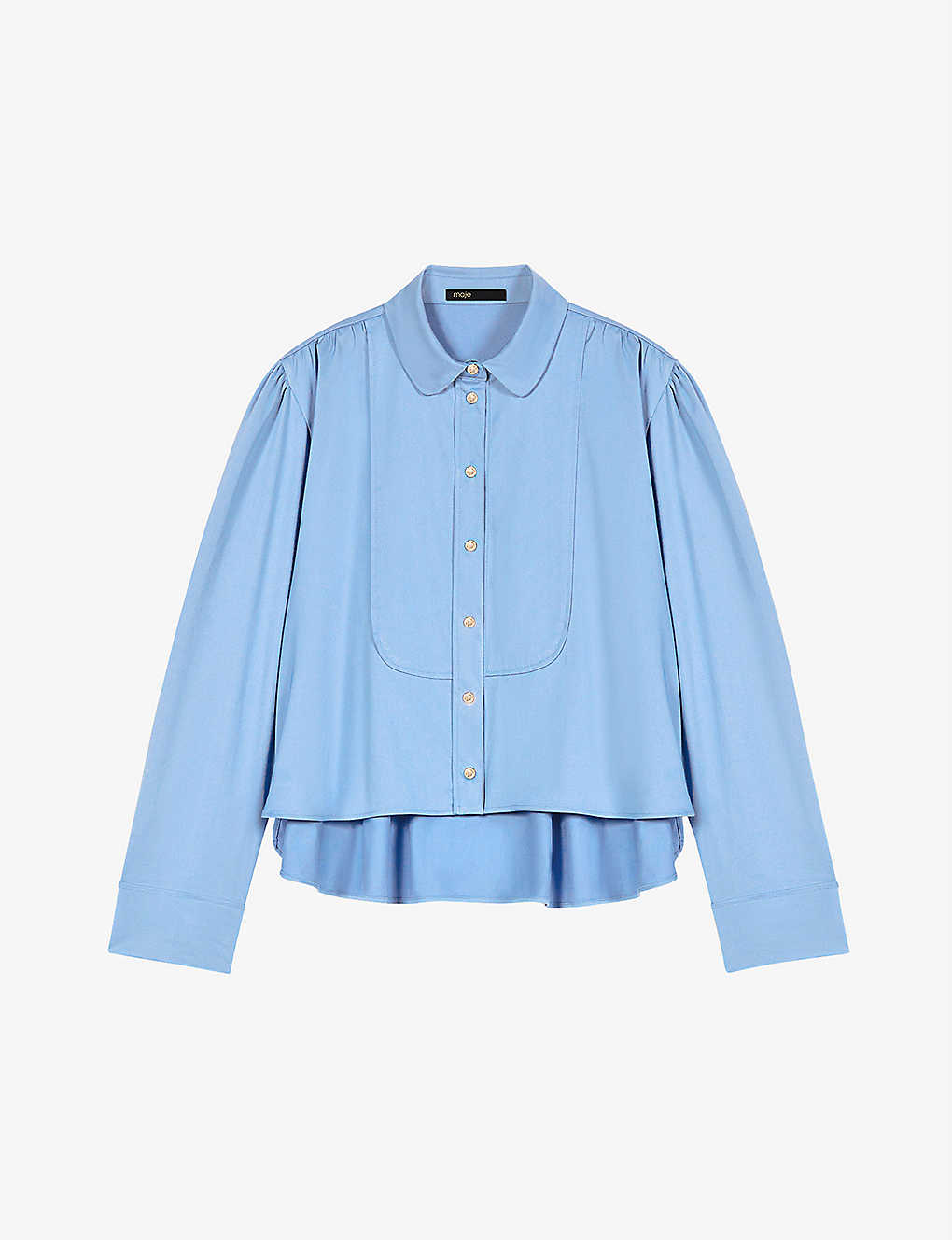 MAJE Cinema Stepped-Hem Stretch-Cotton Shirt in Bleus | Endource