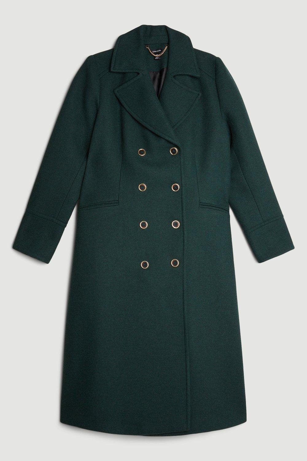 KAREN MILLEN Military Double Breasted Midi Coat in Forest | Endource