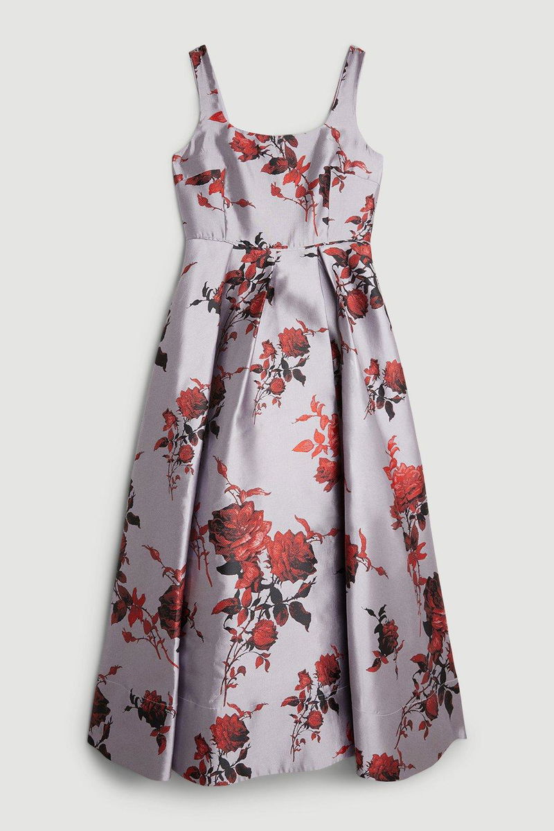 illusion lace midi sheath dress Flower Jacquard High Neck Illusion Sheath/Column Lace Midi Dresses – BUTIKKO main image 0