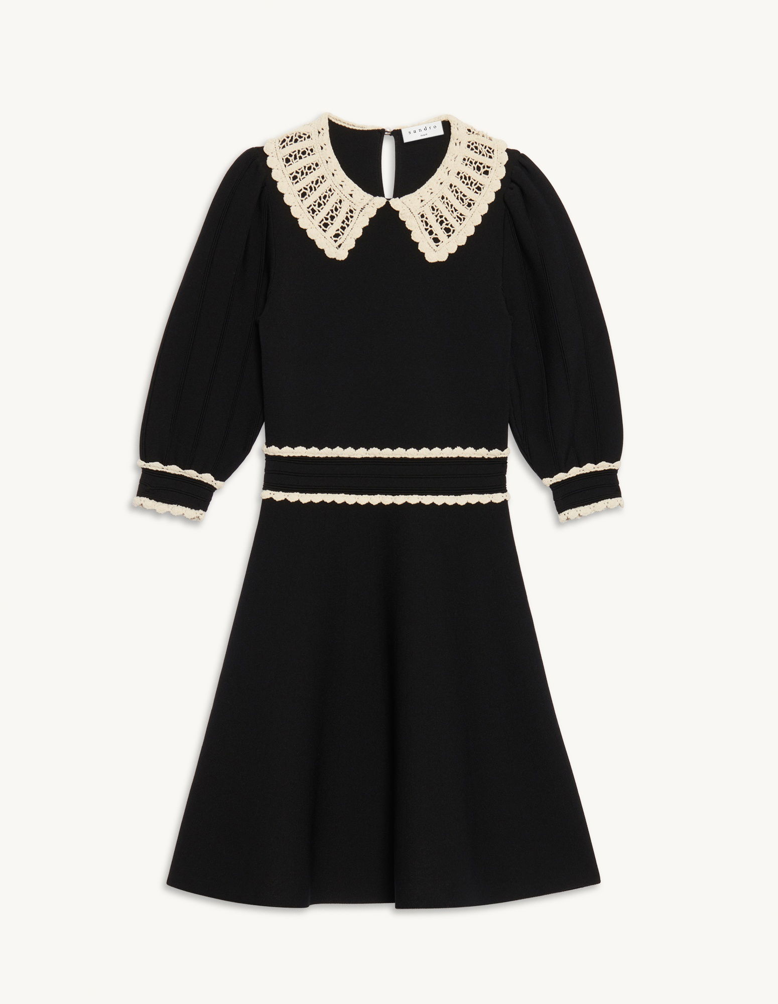 Sandro Black Dress With White Silk Collar SANDRO Knit Dress With