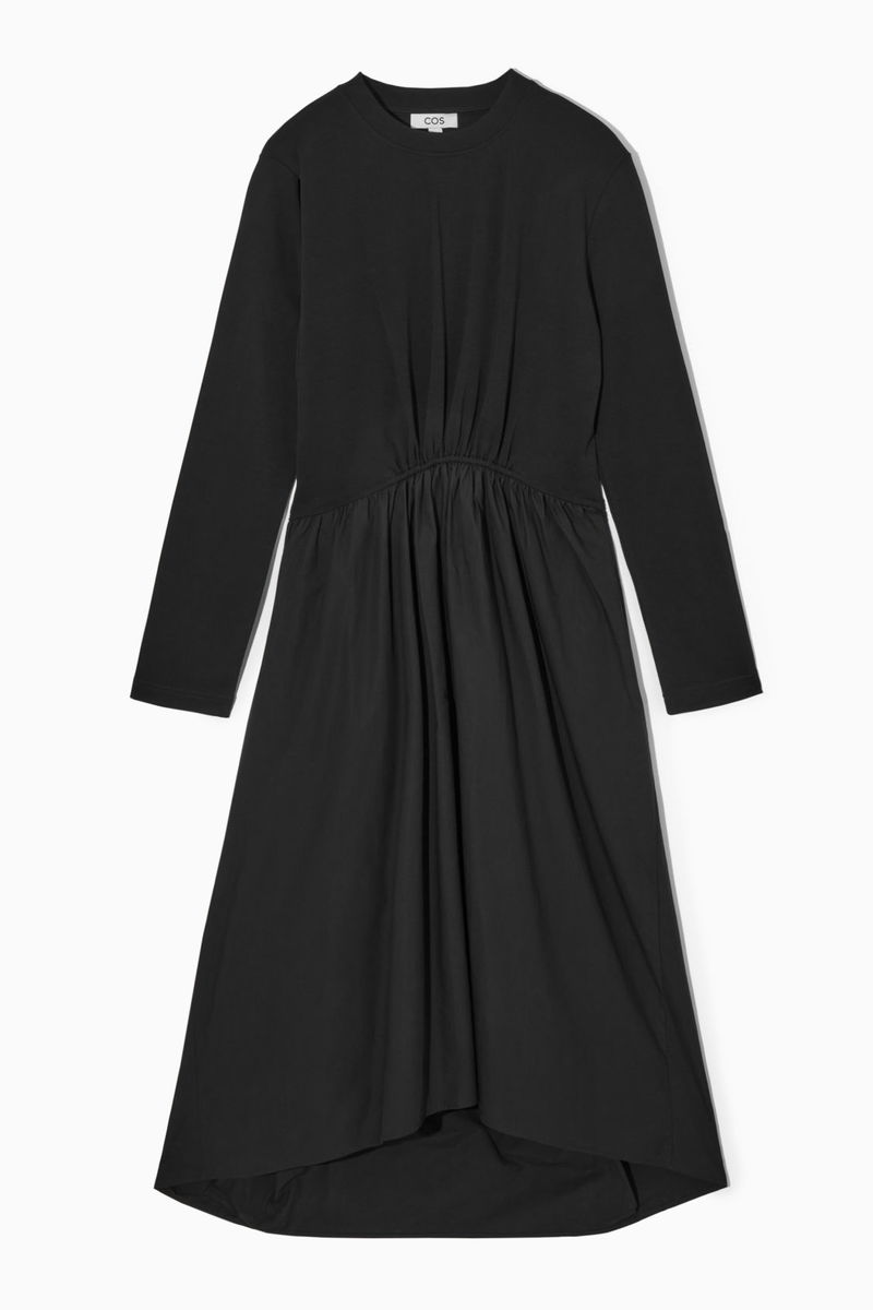 Dresses  Womens COS GATHERED-WAIST MIDI DRESS BLACK ~ Theatre Collective