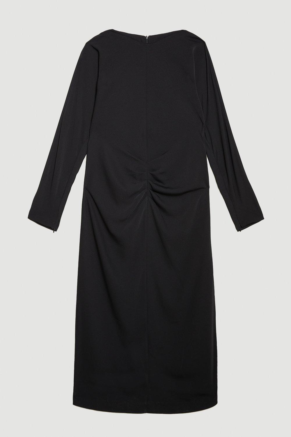 Robe Droite Karen Millen Taille UK 8 - Jersey Ivoire Ruché, Style Grec, Manches Ballon - Occasion Très Bon état