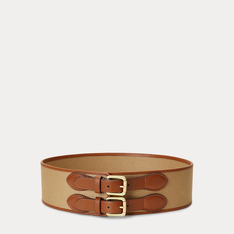 LAUREN RALPH LAUREN Leather-Trim Twill Wide Belt | endource display picture 1