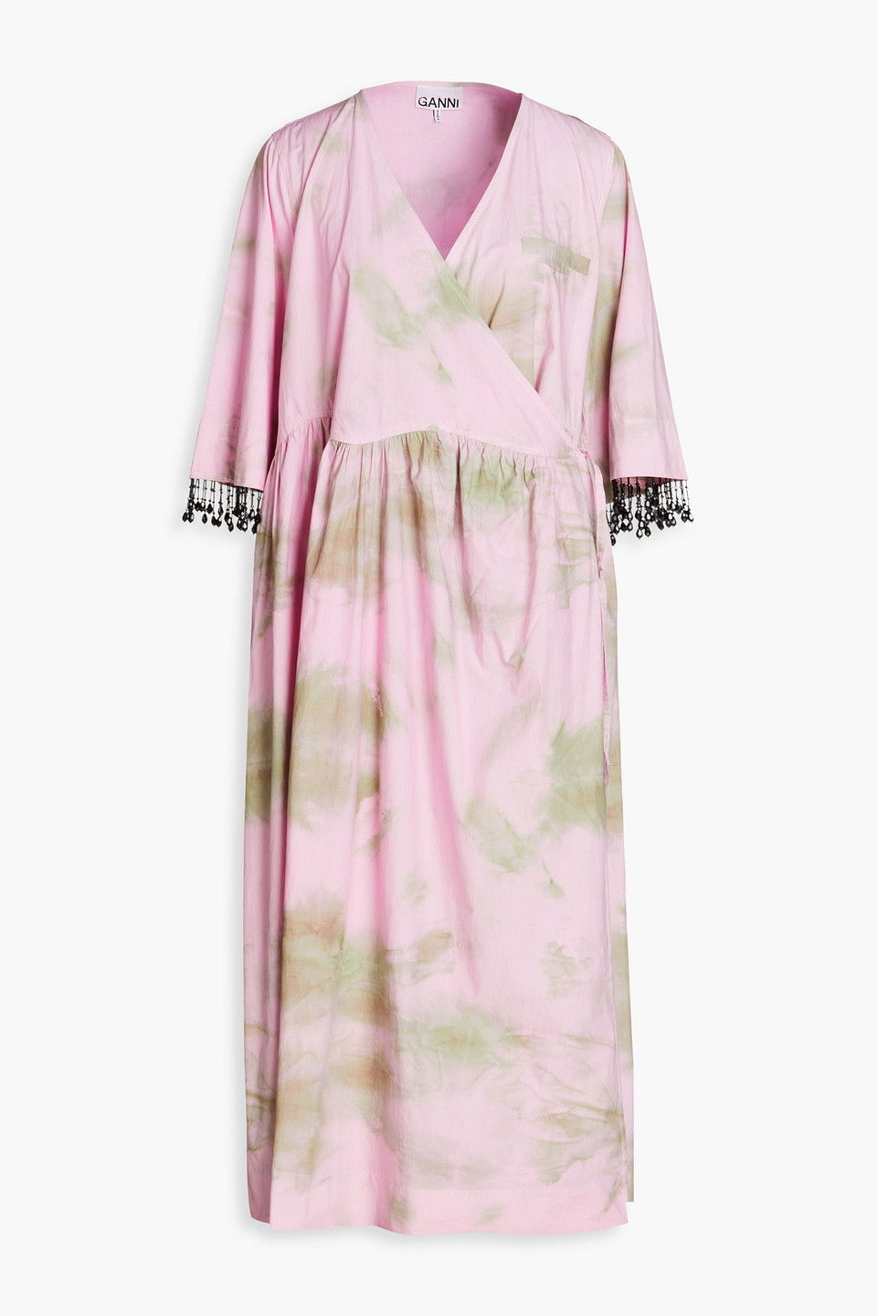 ganni wrap dress pink New GANNI Cherry Blossom Puff Sleeve Wrap Dress Size 6 (EU 38 Medium)