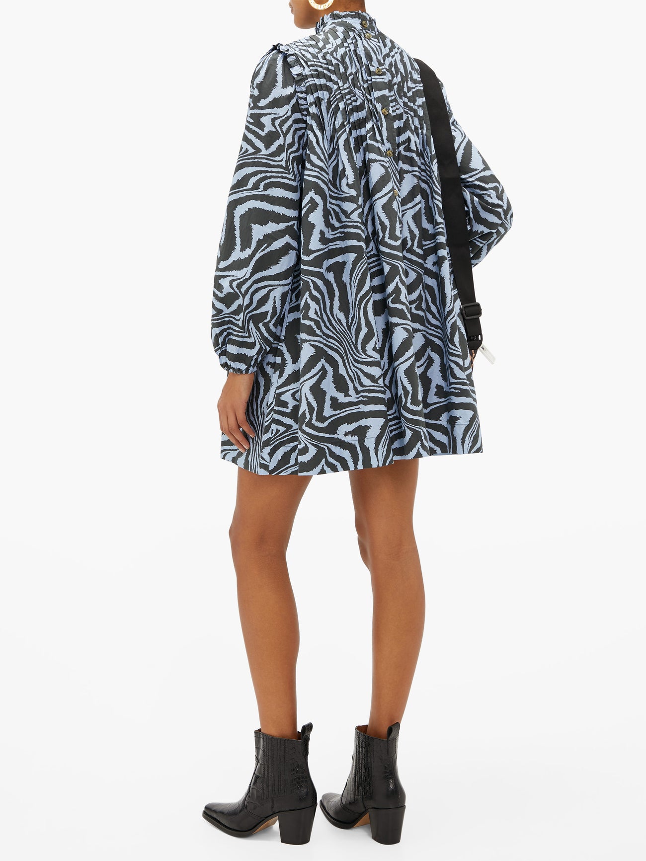 GANNI Zebra-Print Pintucked Cotton Smock Dress | endource