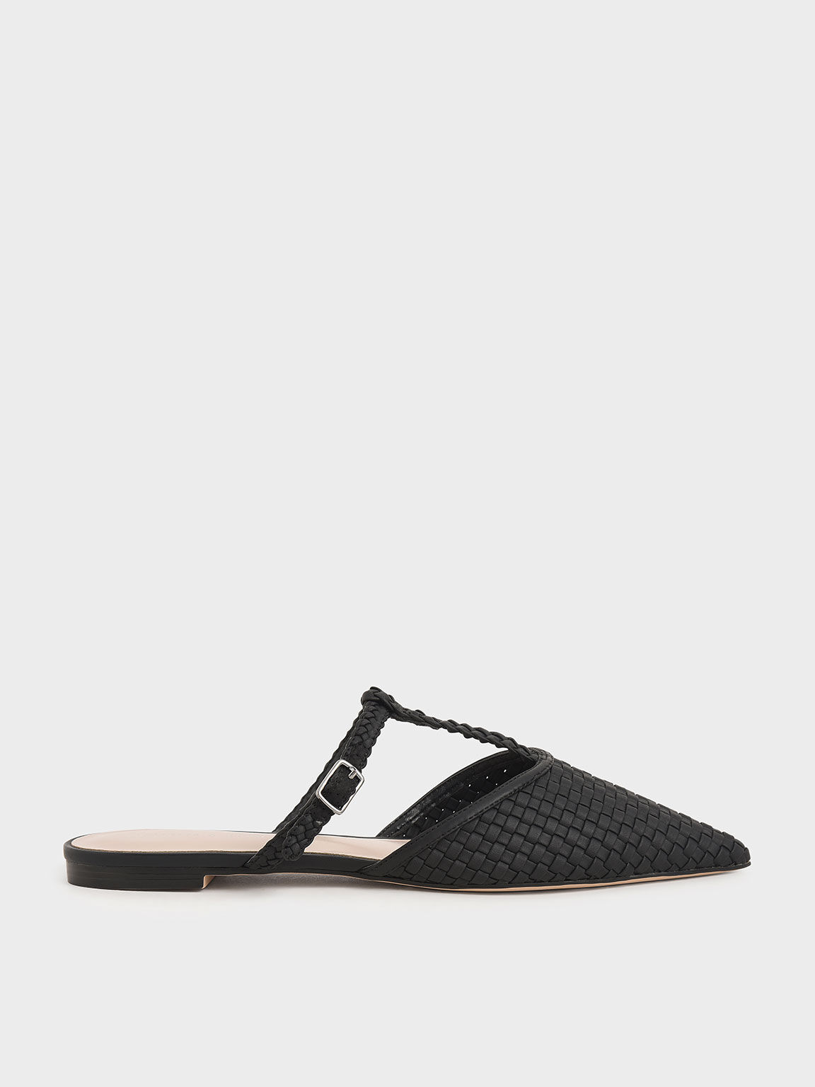 CHARLES & KEITH Woven T-Bar Flats in Black | Endource