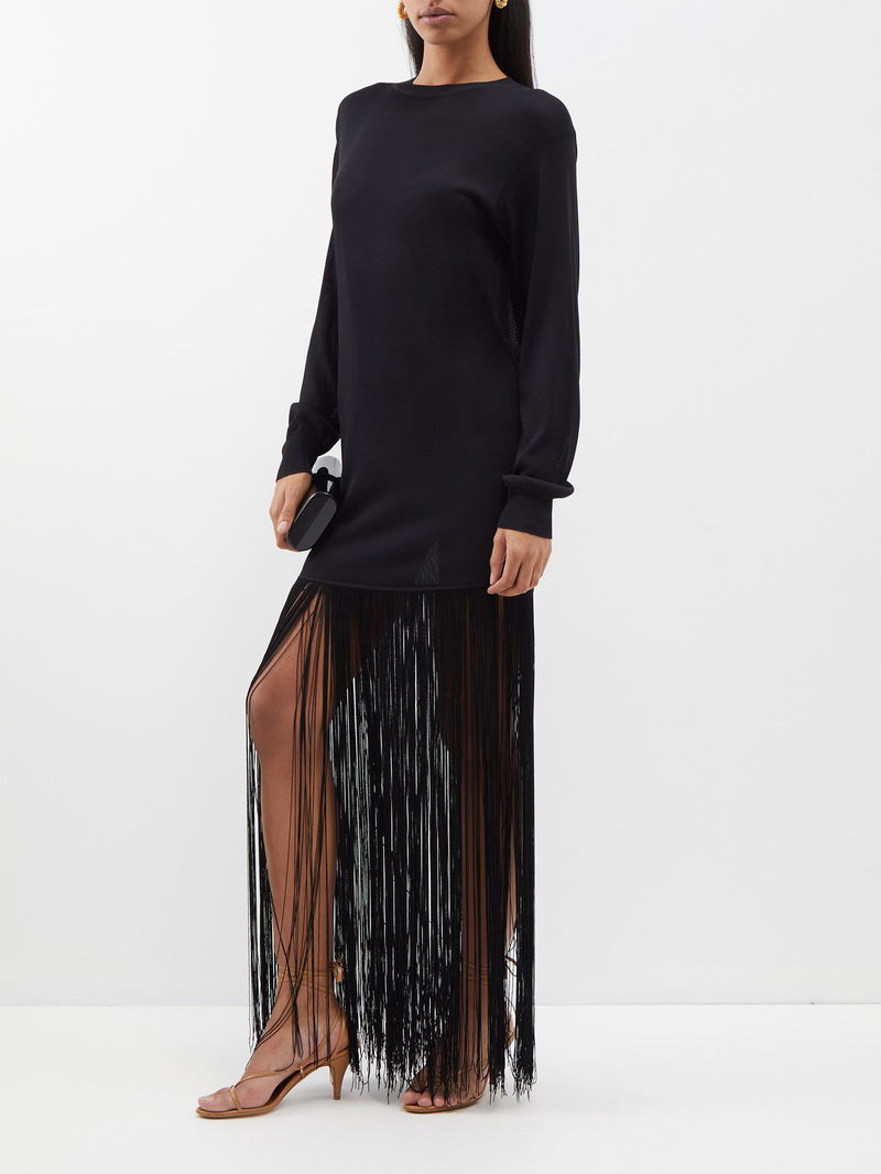 KHAITE Torino Fringe-Trim Knit Dress | endource