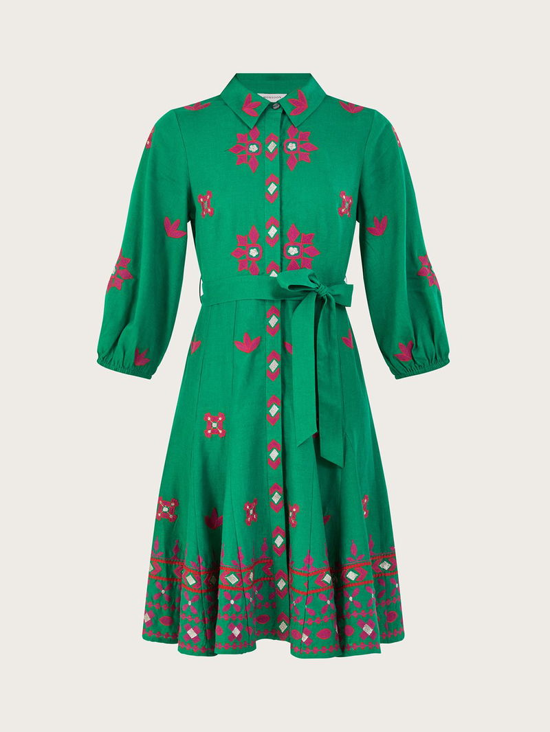 Monsoon Embroidered Linen Blend Shirt Dress endource