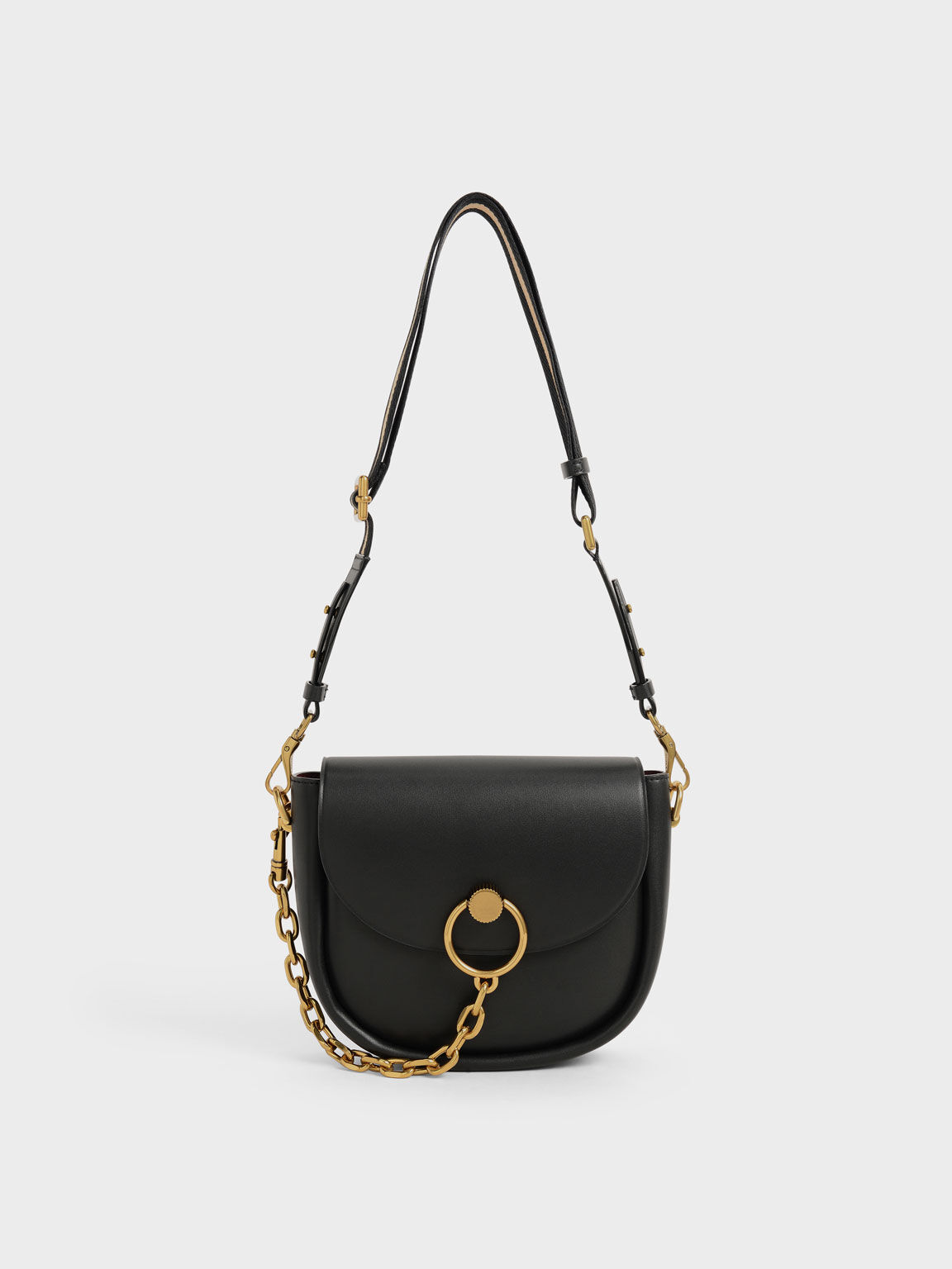 CHARLES & KEITH Becca Chunky Chain-Link Saddle Bag in Black | Endource