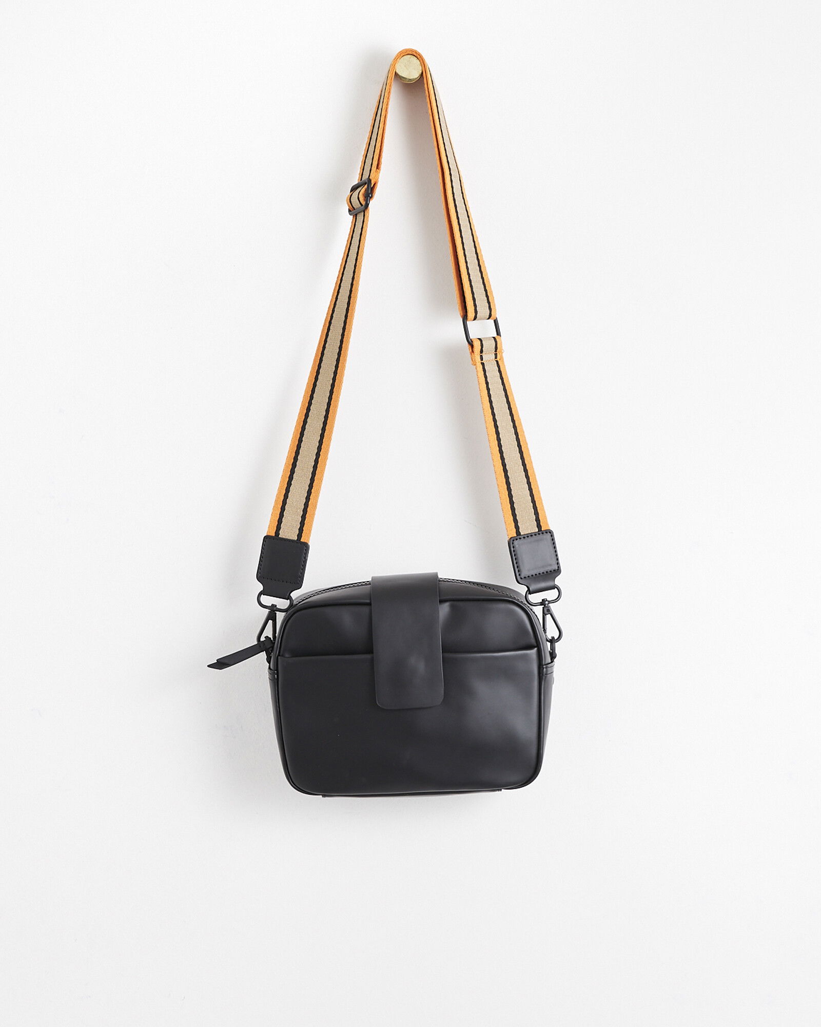 OLIVER BONAS Eve Coated Fold Over Crossbody Camera Bag Large in Black