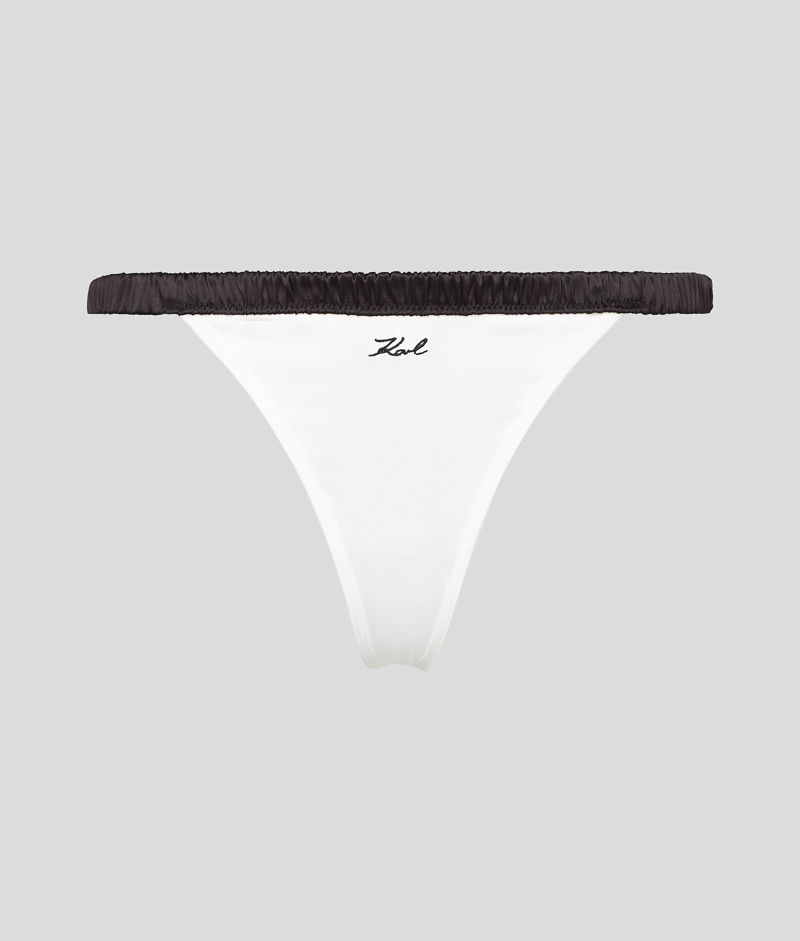 Karl Lagerfeld Signature Satin Thong In Ivory Endource 5340