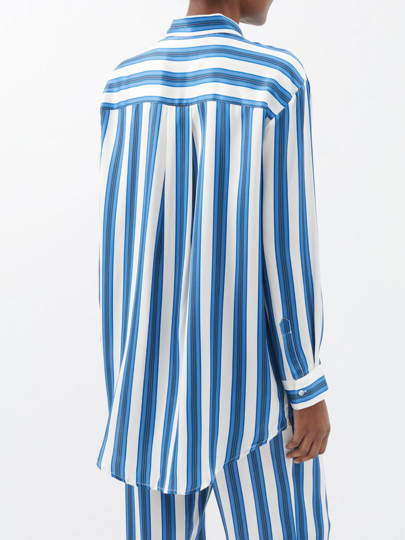 Blue London striped silk pyjama shirt, Asceno