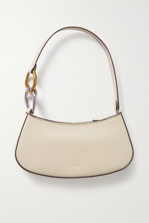 Beige handbag with silver chain strap