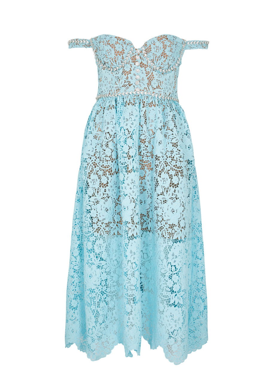 Elgine Crystal-Embellished Lace-trimmed Midi Dress
