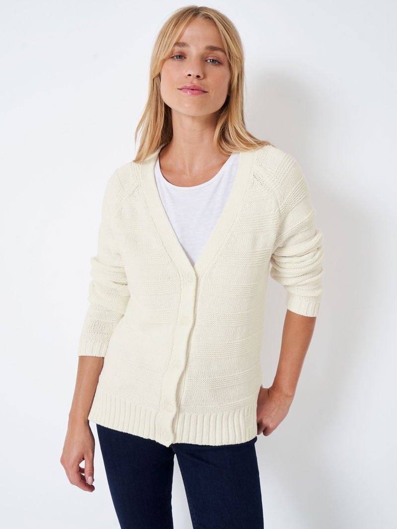 CREW CLOTHING Bobby Cotton Cardigan in Cream