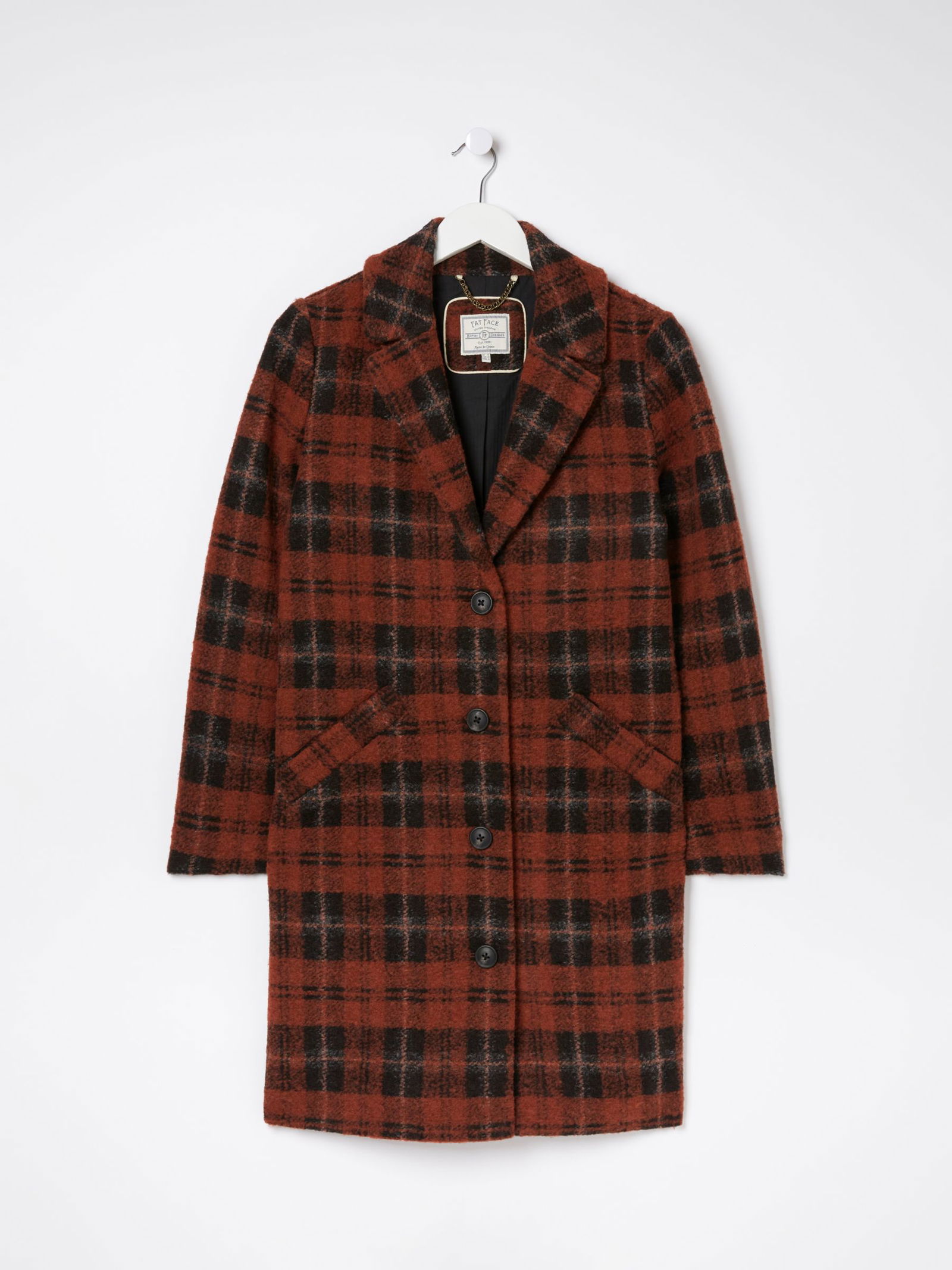 FATFACE Tanya Wool Blend Check Coat in Rust Red | Endource