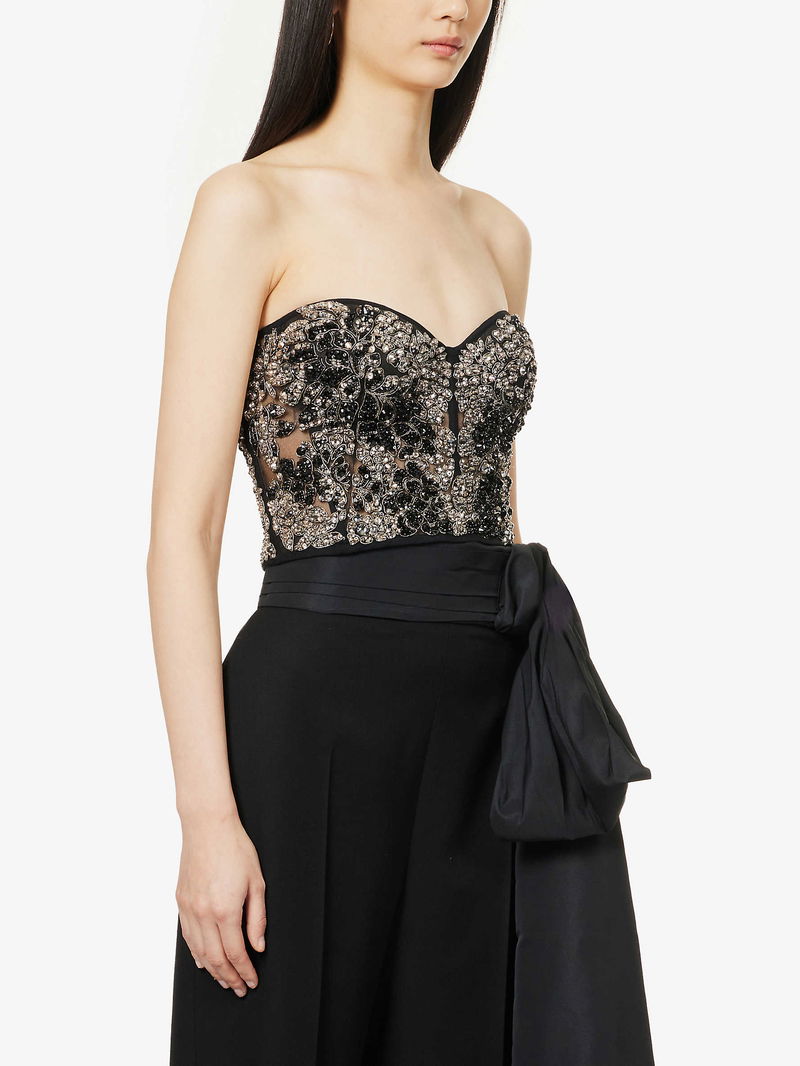 Crystal-Embellished Corseted Woven Top