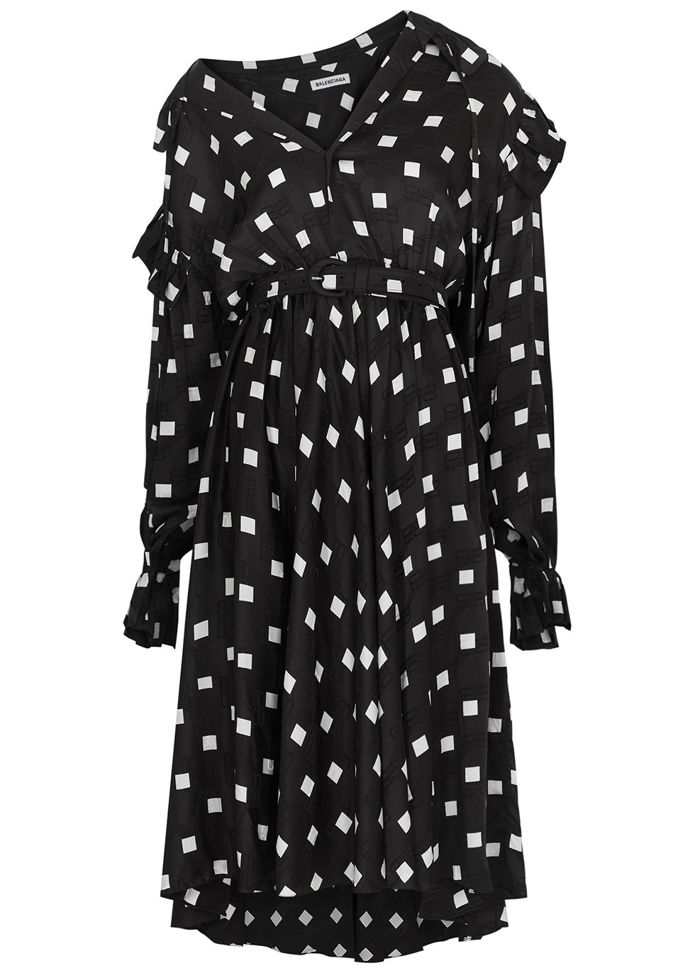 BALENCIAGA Monochrome Logo-Jacquard Satin Midi Dress | endource
