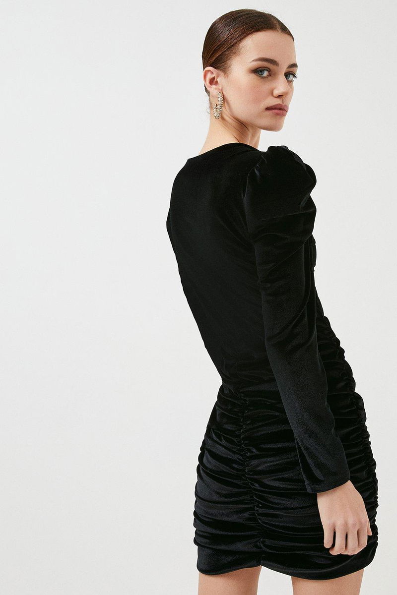 Petite Black Long Sleeve Jersey Mini Dress