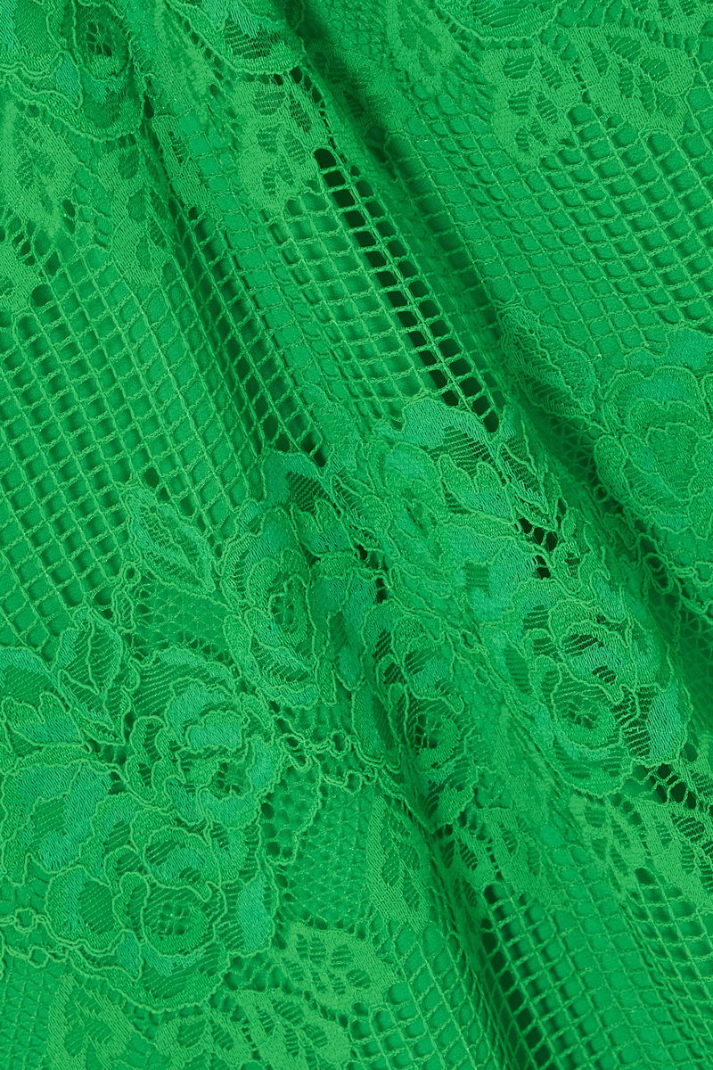 green emerald velvet dress Ganni // Green Floral Lace Mesh Longsleeve Shirt  VSP Consignment