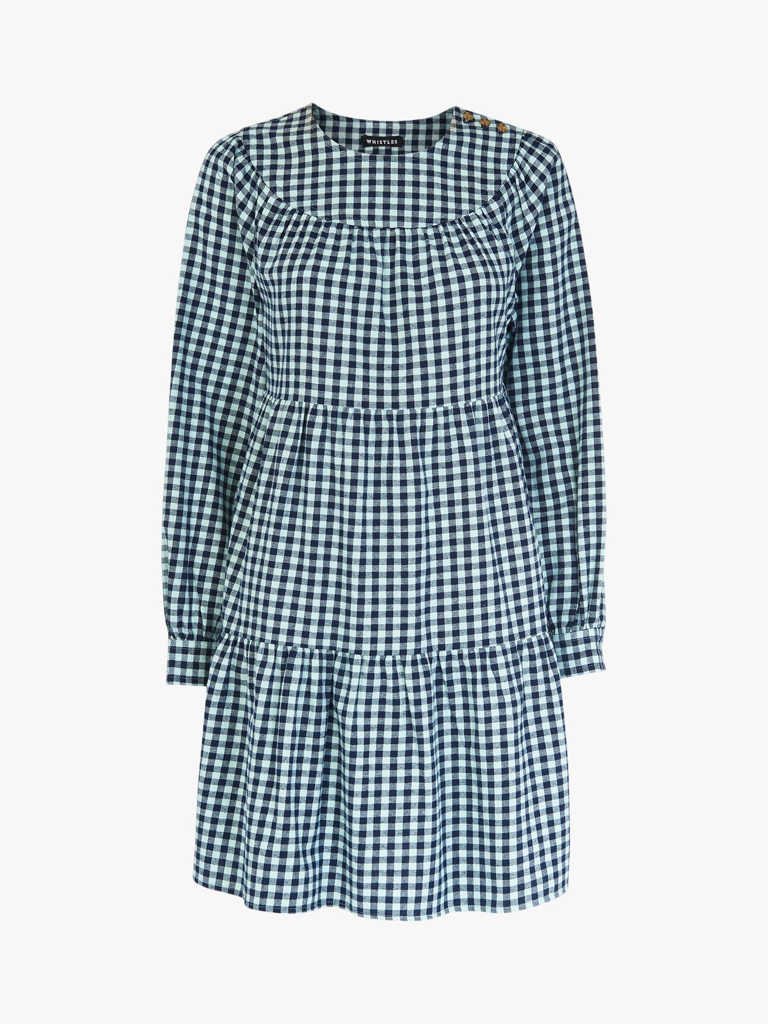 WHISTLES Gingham Tiered Mini Dress in Blue Endource