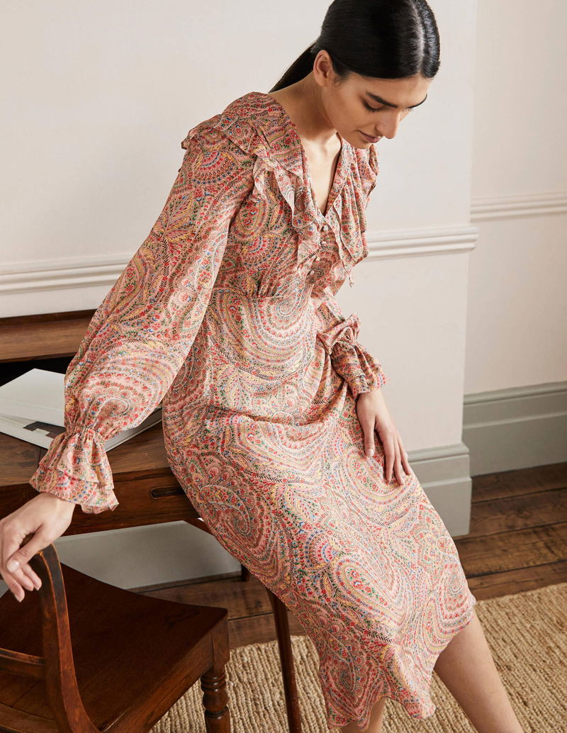 BODEN Lara Ruffle Detail Midi Dress | endource