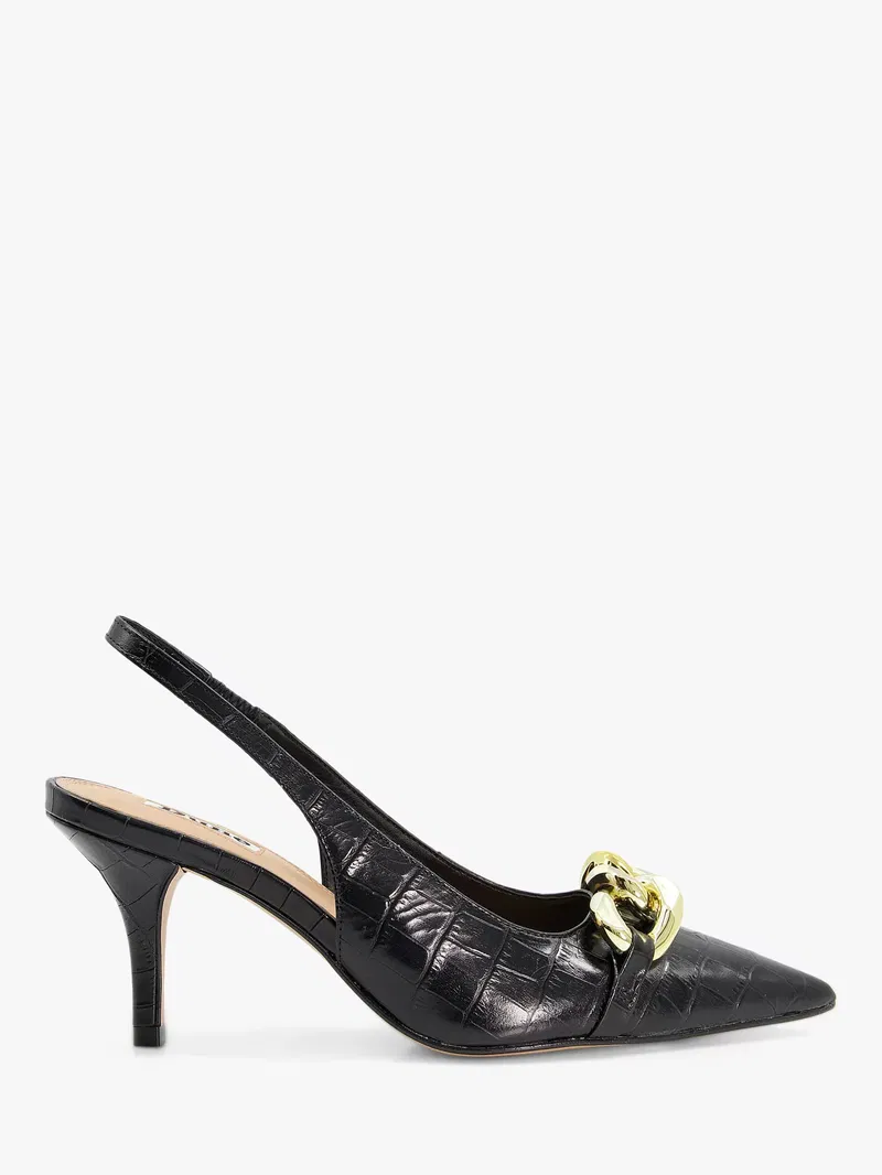 Dune London Canary Leather Croc Slingback Court Shoes endource