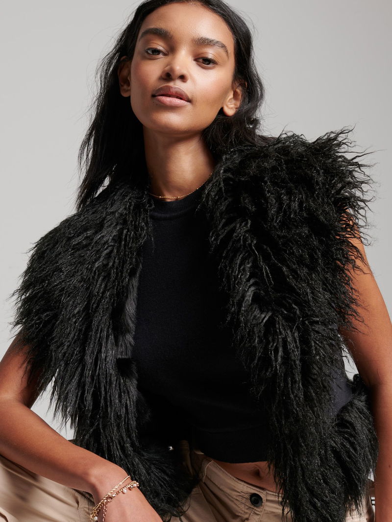 SUPERDRY Faux Fur Lined Afghan Cropped Gilet endource
