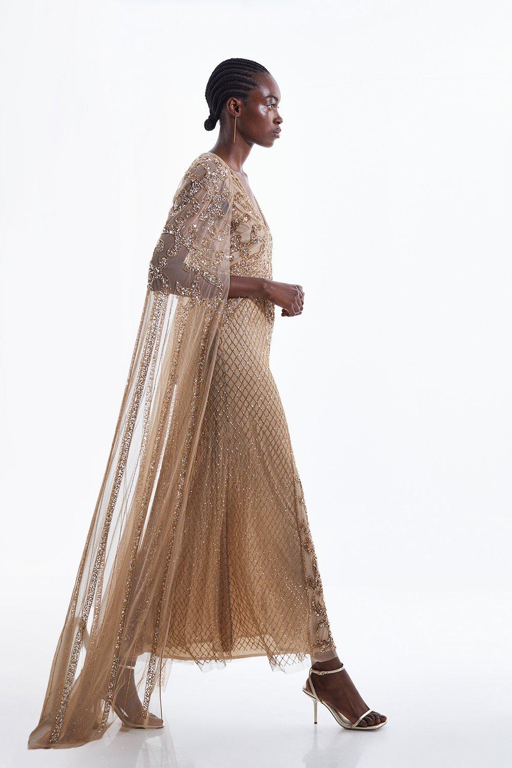 KAREN MILLEN Embellished Maxi Dress With Cape | endource