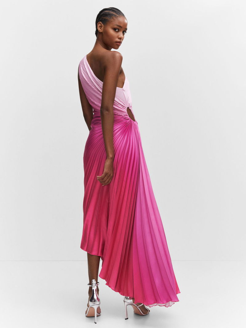 mango pink pleated maxi dress MANGO Claudi Asymmetric Pleated Dress