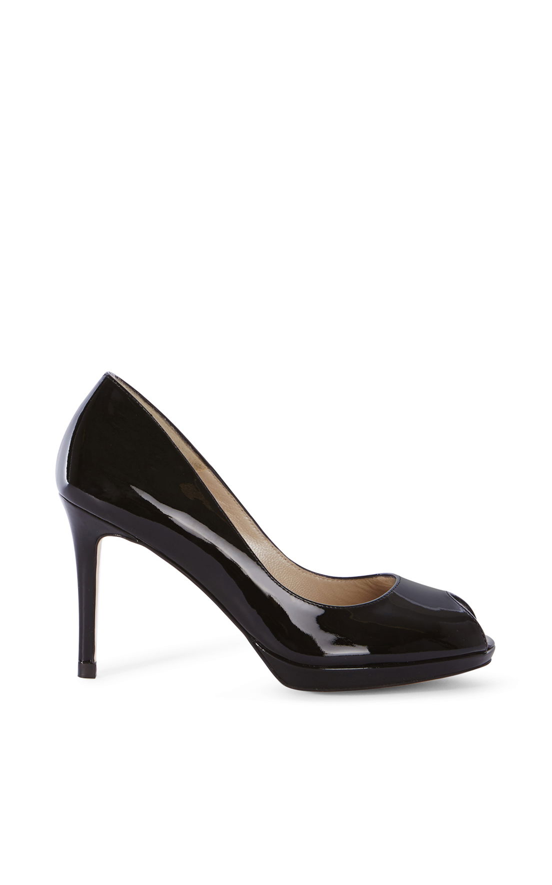 Black Patent Leather Black Open Toe Court Shoes KAREN MILLEN
