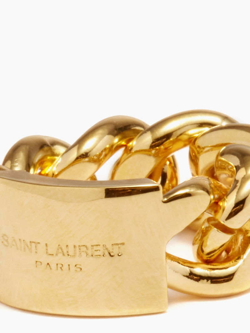 SAINT LAURENT Logo-Engraved Chain Ring in Gold | endource
