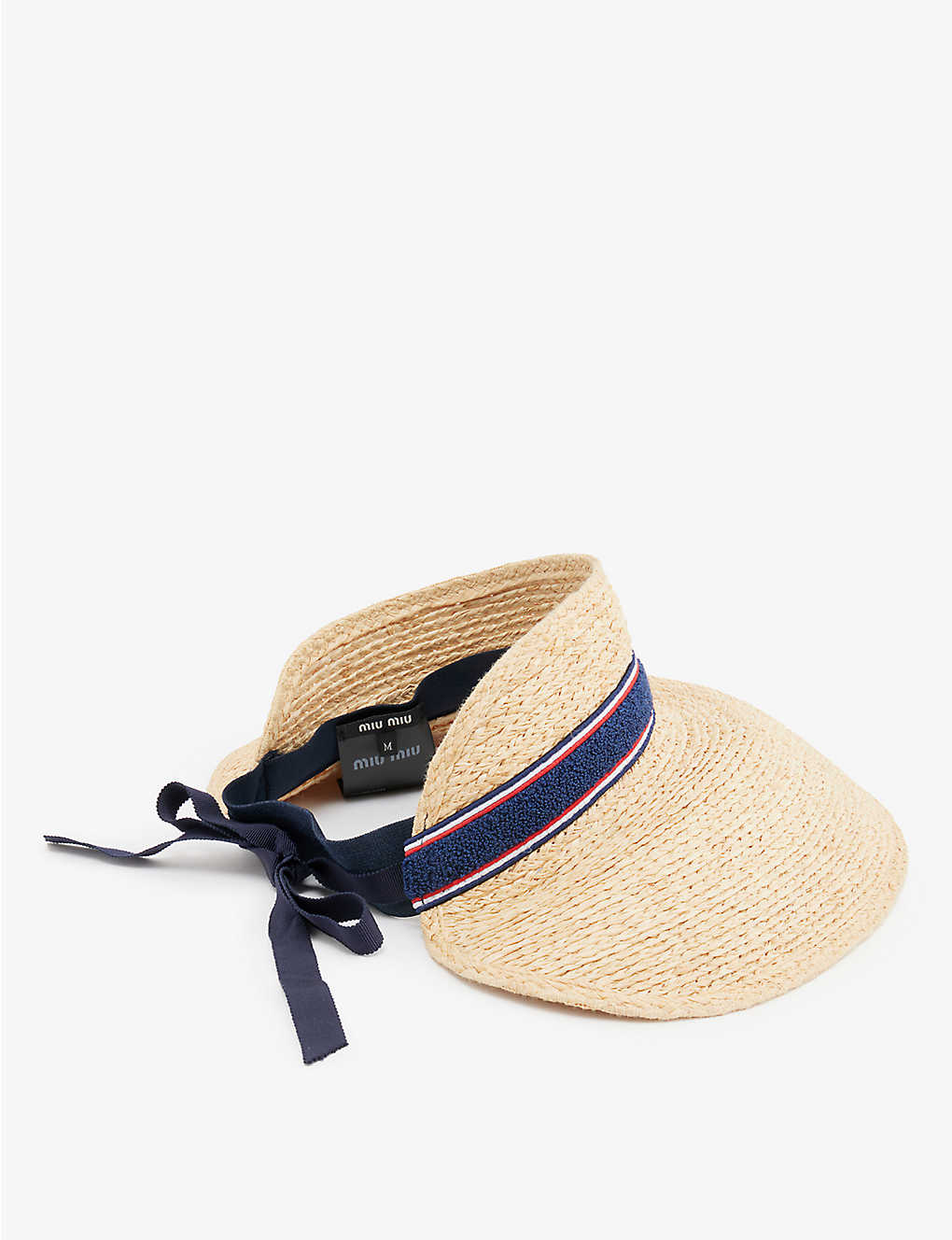 MIU MIU Logo-Embellished Raffia Visor Hat | endource display picture 3