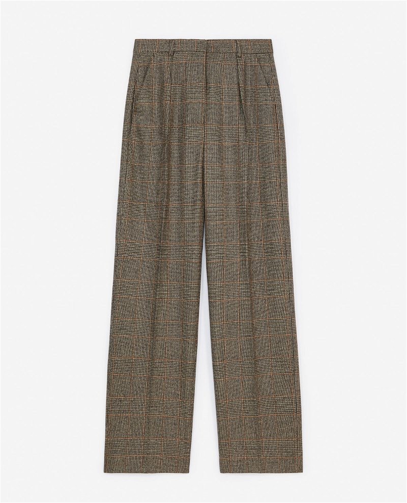 Straight-cut brown wool pants with crease